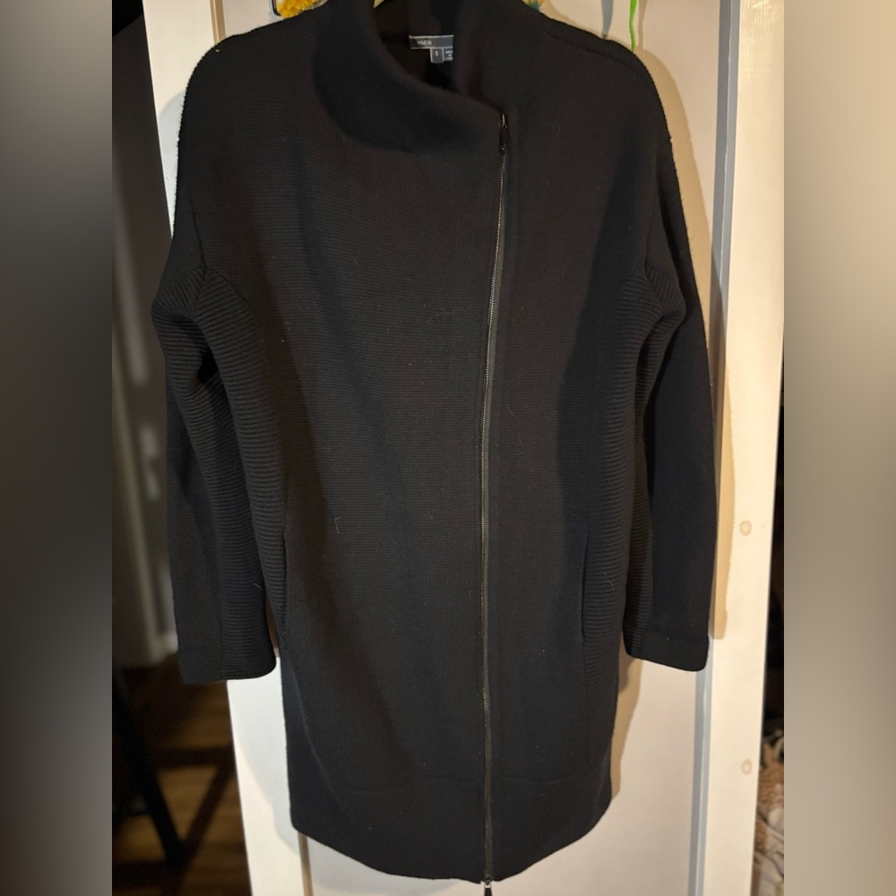 Vince Wool Asymmetrical Black Sweater High Collar Size Small Edgy Designer